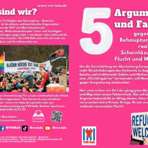 Flyer - 5 Argumente und Fakten gegen falsche Behauptungen und reaktionäre Scheinlösungen zu Flucht und Migration